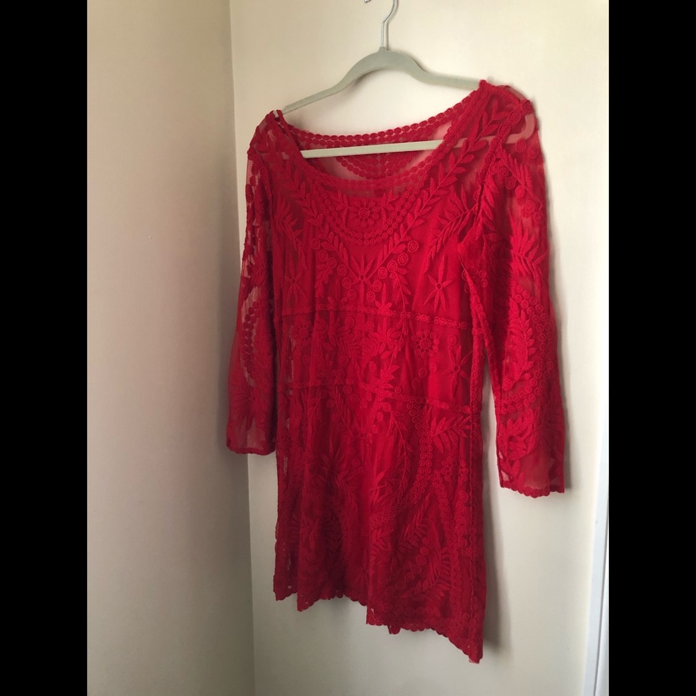 NWOT red lace form fitting dress